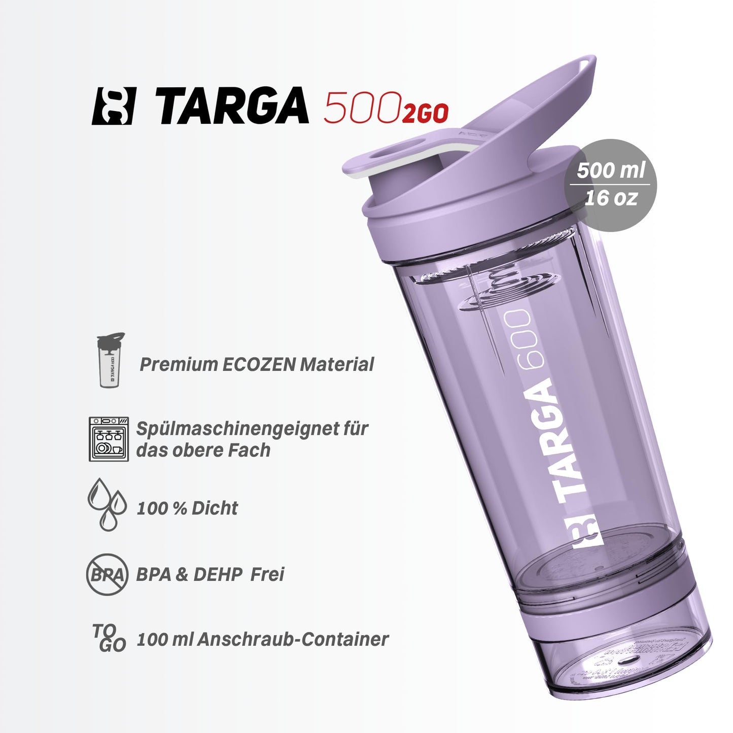 Gym Shaker 600ml mit Mischfeder & Pulverfach